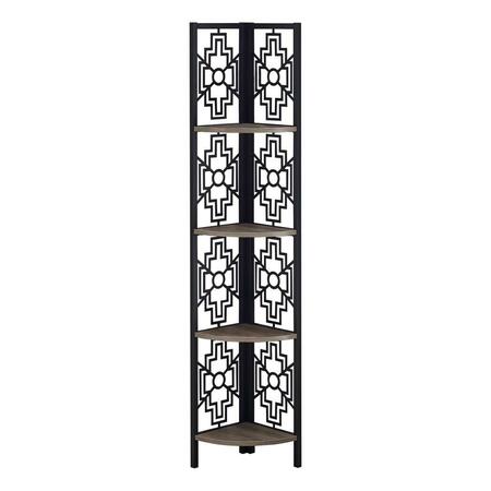 GFANCY FIXTURES 62 in. Bookcase with 4 Solid Taupe Shelves & Black Metal Corner Etagere GF3084813